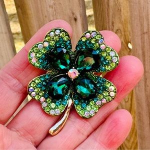 Four leaf clover brooch Large Multi-green Shamrock Good Luck Pin